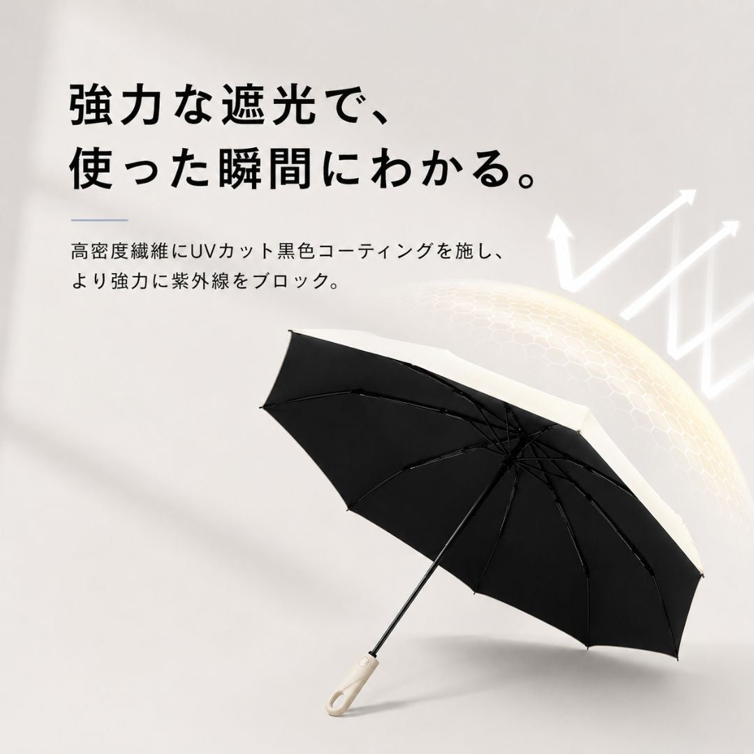 HAIBAI™ 形状記憶・超軽量 三つ折りUV日傘｜晴雨兼用・6本骨・自動開閉